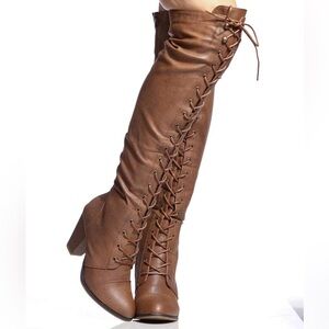 Over the knee heeled boots (Tan)
Brand new